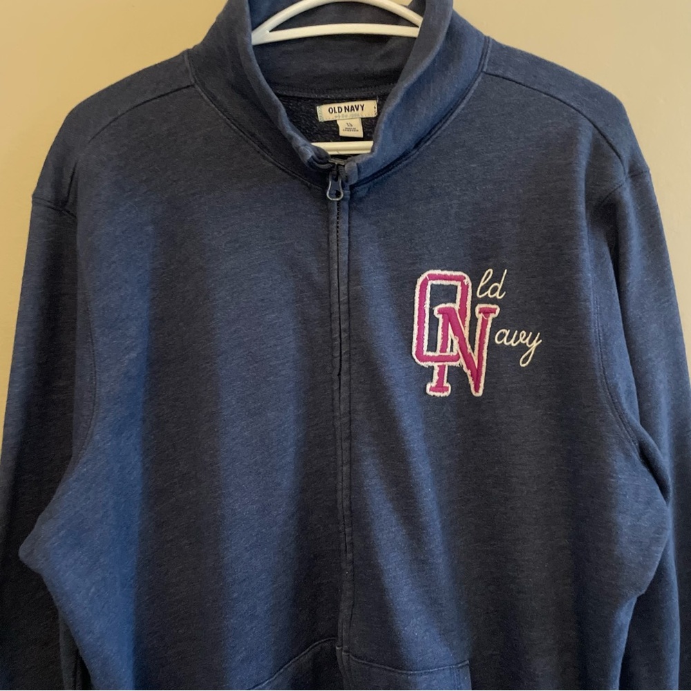 Old Navy Blue Mock Neck Zip-Up Sweatshirt with Pink Logo - Picture 5 of 16